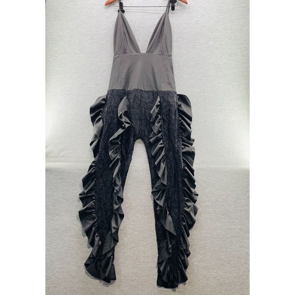 Shein Black Lace Sleeveless Side Ruffles Jumpsuit Size Small (A33)